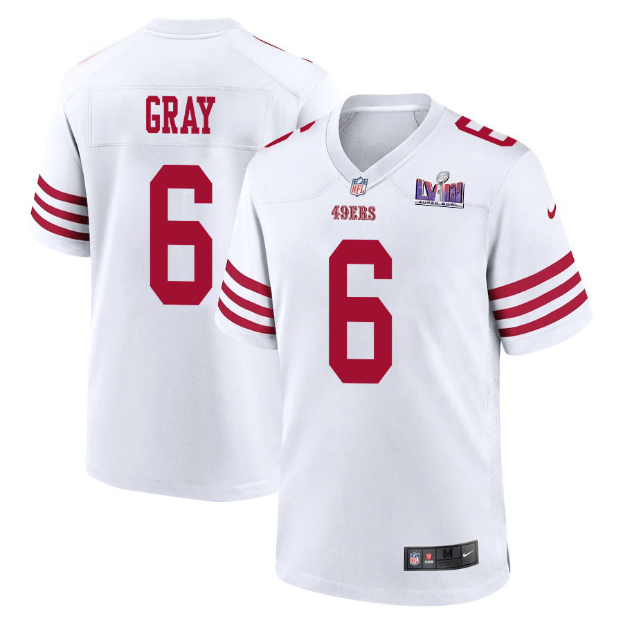 Danny Gray 6 San Francisco 49ers Super Bowl LVIII Patch Game Men Jersey - White JS4856 nicesnker