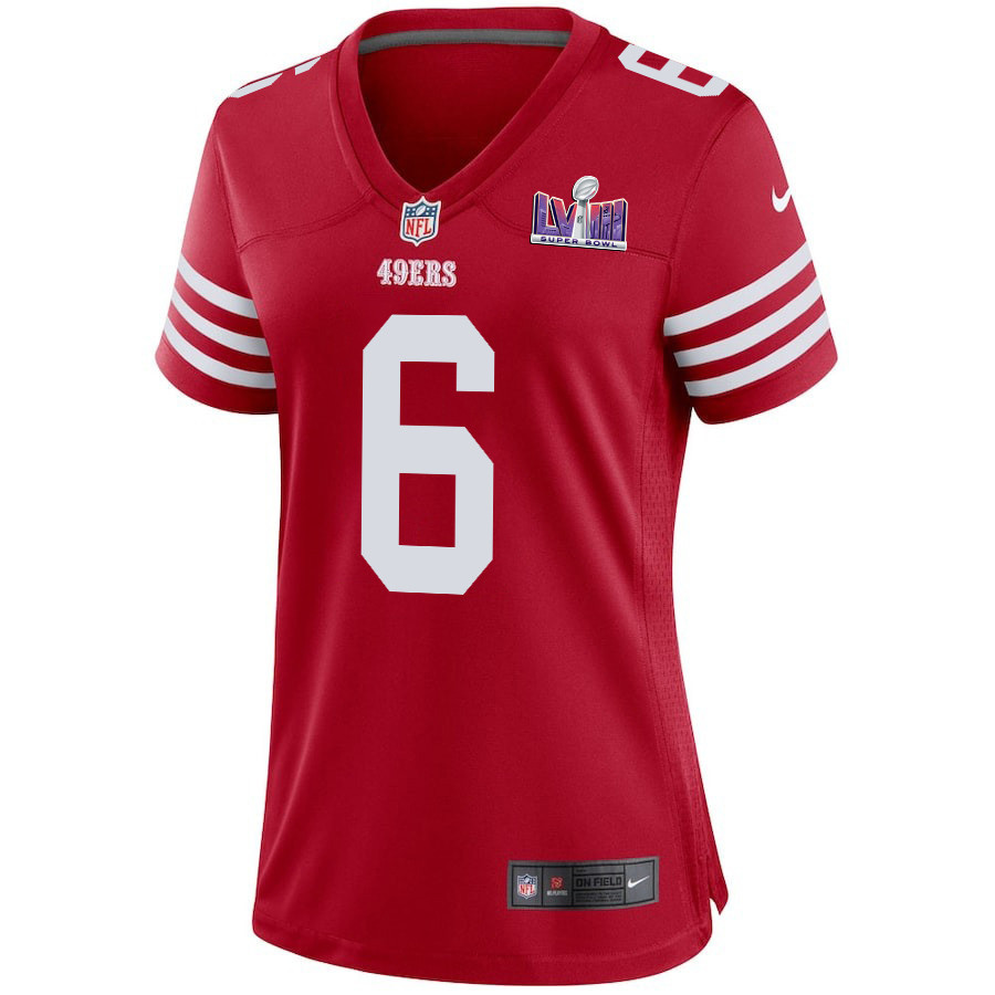 Alternative view of Danny Gray 6 San Francisco 49ers Super Bowl LVIII Patch Game Women Jersey - Scarlet JS3228 nicesnker