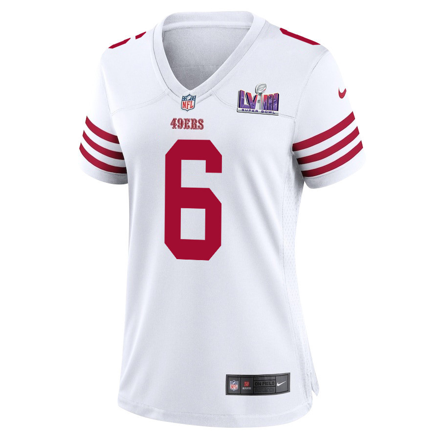 Alternative view of Danny Gray 6 San Francisco 49ers Super Bowl LVIII Patch Game Women Jersey - White JS9707 nicesnker