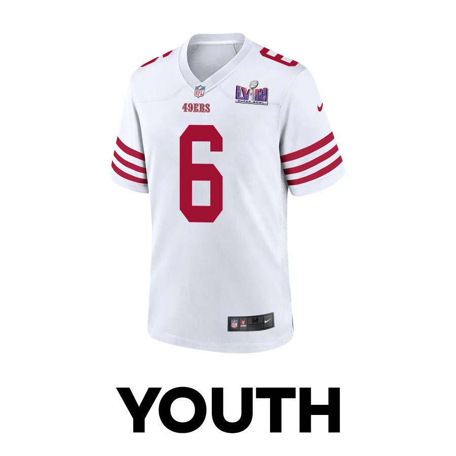 Alternative view of Danny Gray 6 San Francisco 49ers Super Bowl LVIII Patch Game YOUTH Jersey - White JS9753 nicesnker