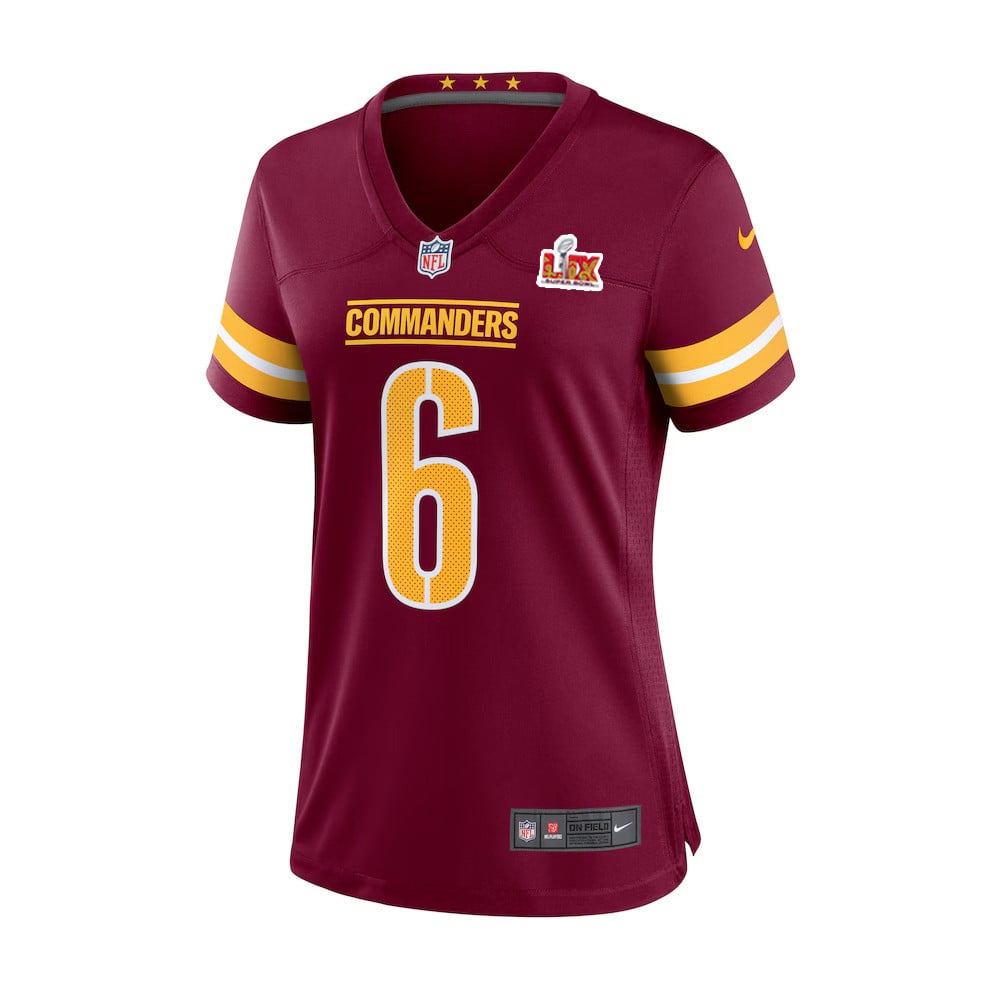 Alternative view of Dante Fowler Jr. #6 Washington Commanders Super Bowl LIX Women's Jersey - Burgundy JS7507 nicesnker