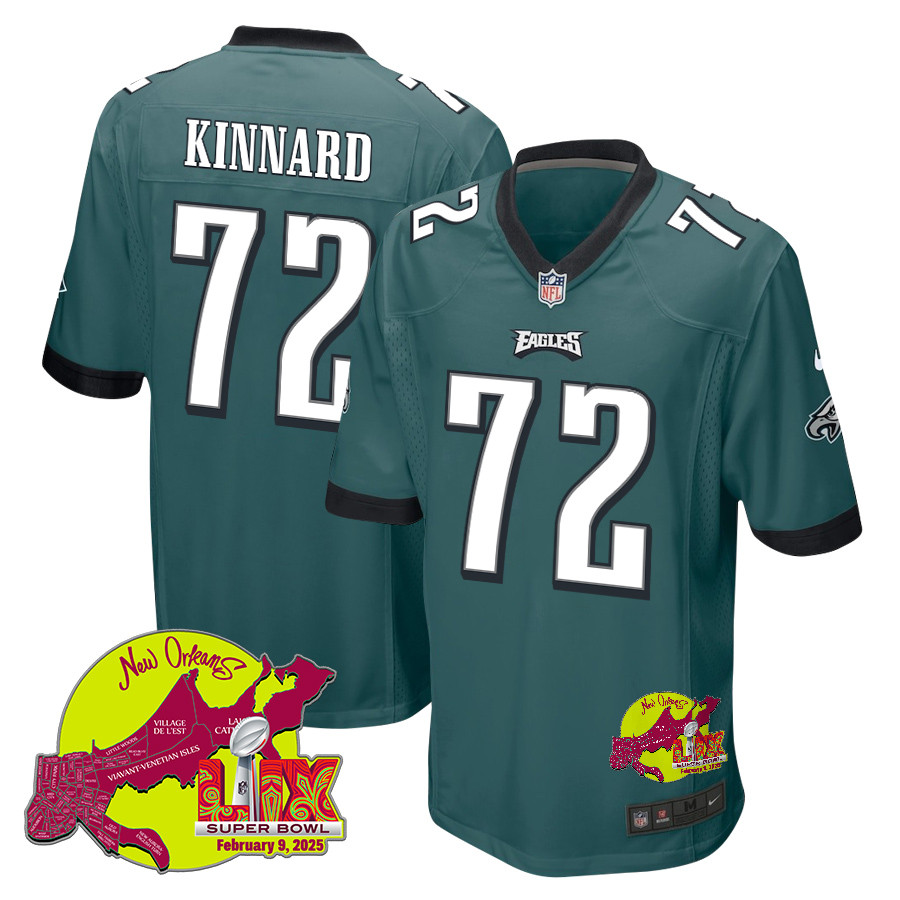 Darian Kinnard 72 Philadelphia Eagles Super Bowl LIX New Orleans Patch Game Men Jersey - Midnight Green JS4973 nicesnker