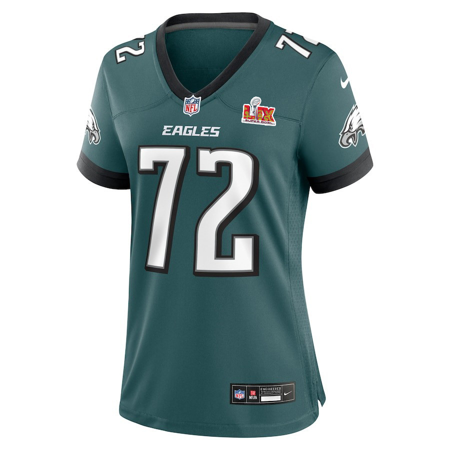 Alternative view of Darian Kinnard #72 Philadelphia Eagles Super Bowl LIX Women's Jersey - Midnight Green JS3236 nicesnker