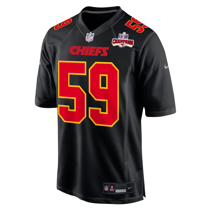 Alternative view of Darius Harris 59 Kansas City Chiefs Super Bowl LVIII Champions 4 Stars Patch Fashion Game Men Jersey - Carbon Black JS4345 nicesnker