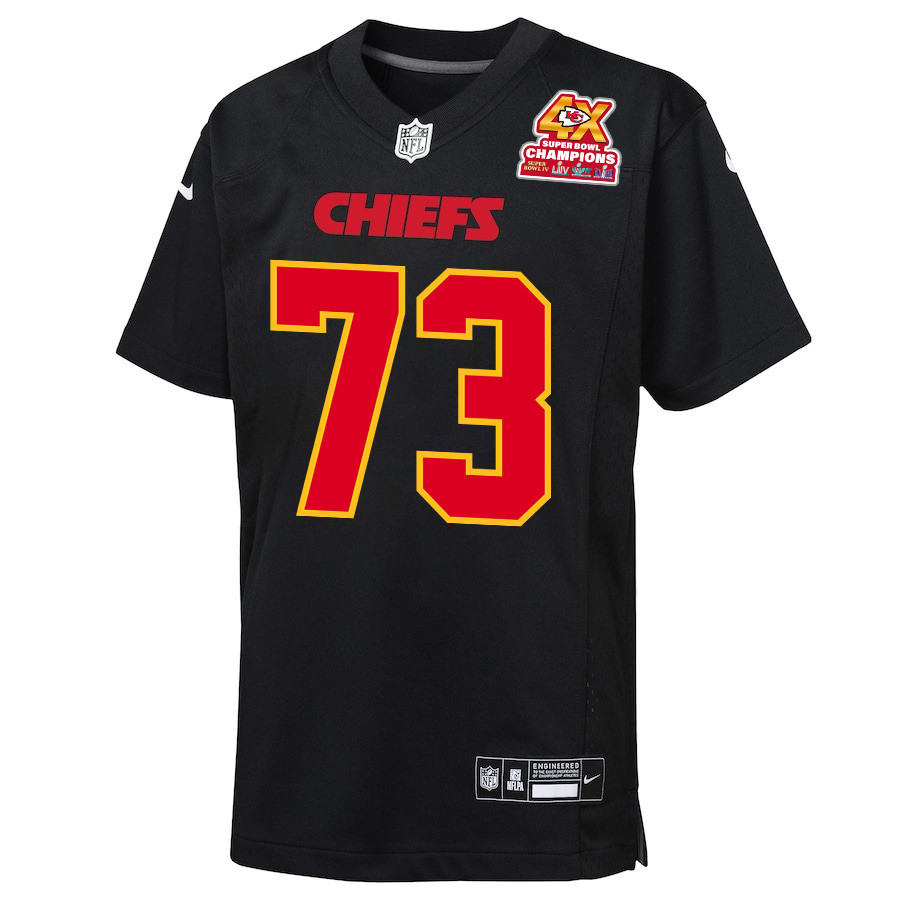 Alternative view of Darius Harris 59 Kansas City Chiefs Super Bowl LVIII Champions 4X Fashion Game YOUTH Jersey - Carbon Black JS8513 nicesnker