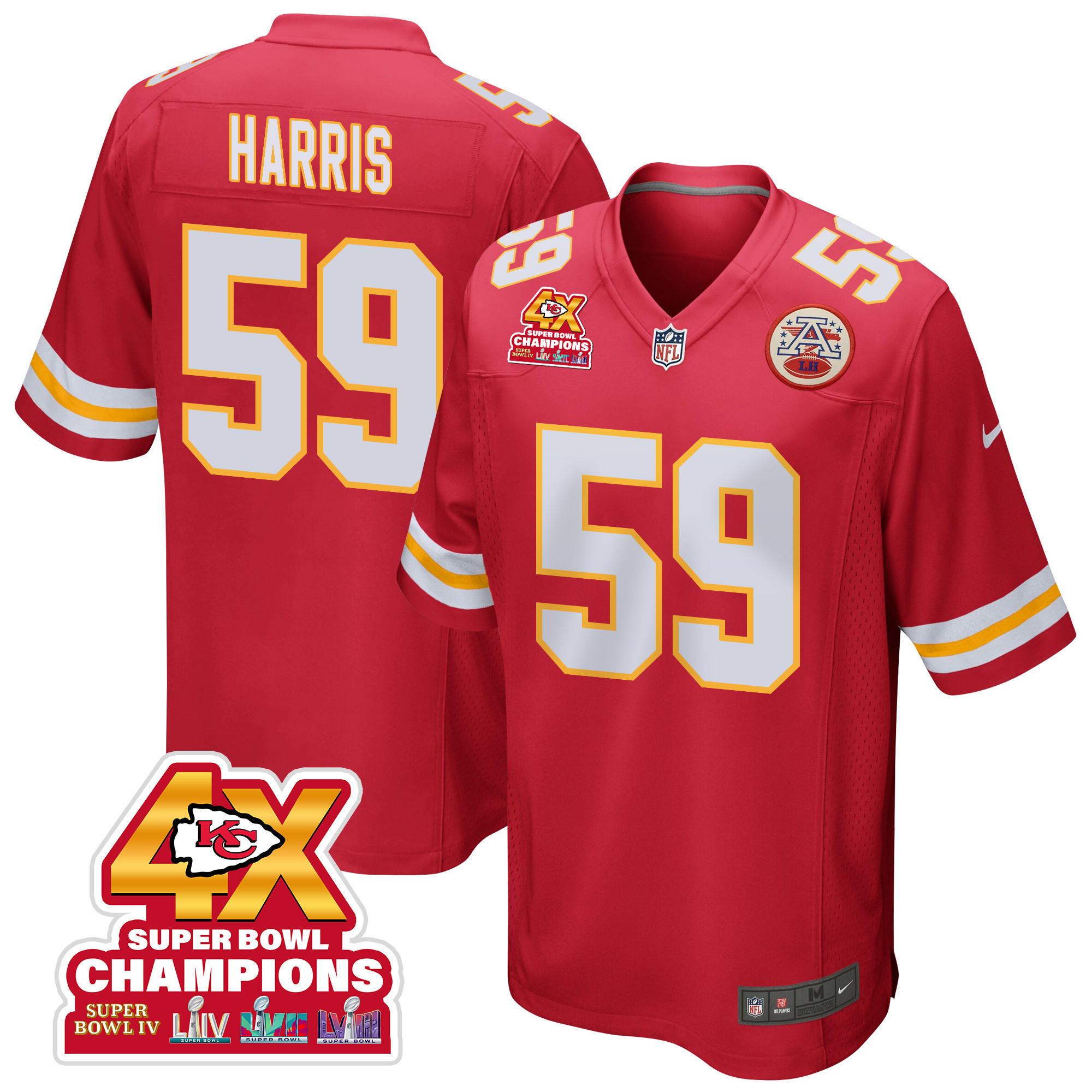 Darius Harris 59 Kansas City Chiefs Super Bowl LVIII Champions 4X Game Men Jersey - Red JS9270 nicesnker