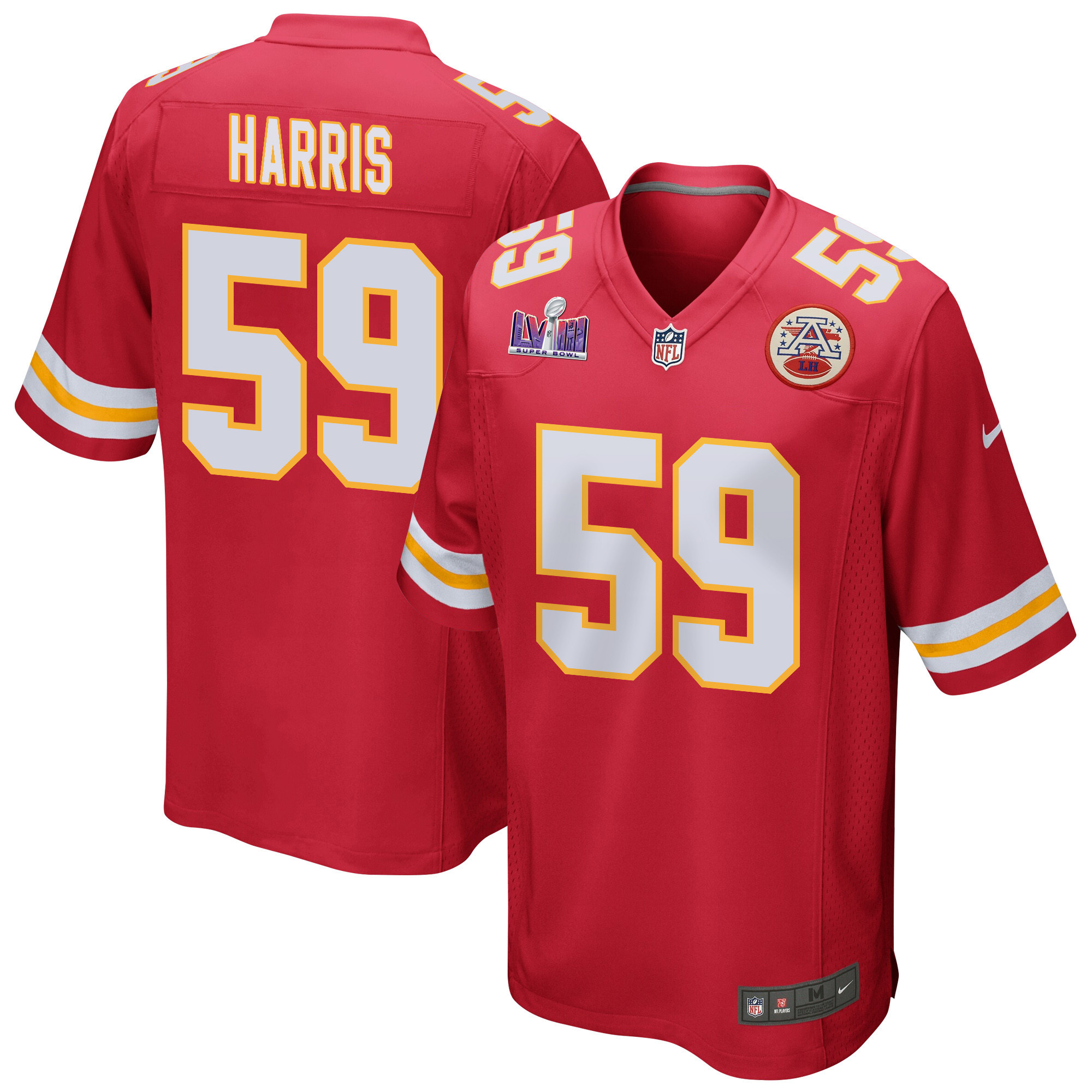 Darius Harris 59 Kansas City Chiefs Super Bowl LVIII Patch Game Men Jersey - Red JS7807 nicesnker