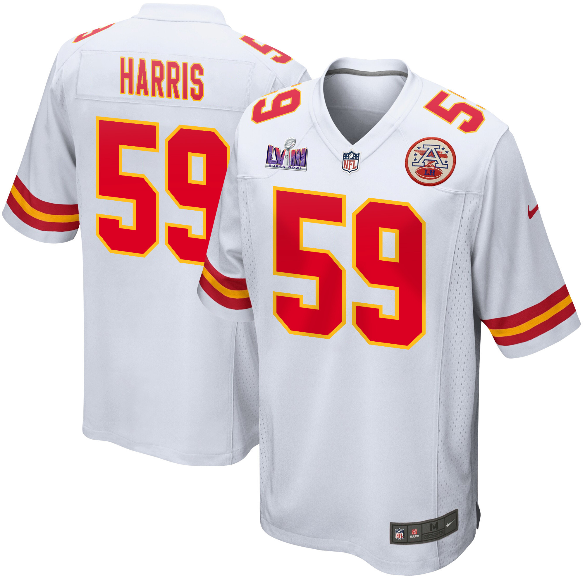 Darius Harris 59 Kansas City Chiefs Super Bowl LVIII Patch Game Men Jersey - White JS8169 nicesnker