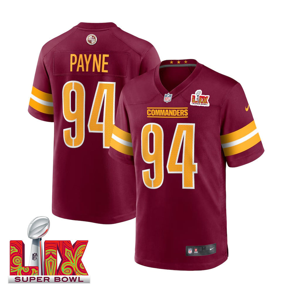 Daron Payne #94 Washington Commanders Super Bowl LIX Jersey - Men's - Burgundy JS2734 nicesnker