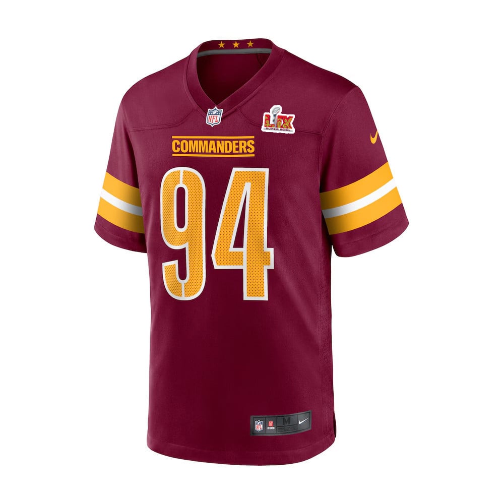 Alternative view of Daron Payne #94 Washington Commanders Super Bowl LIX Youth Jersey - Burgundy JS4254 nicesnker