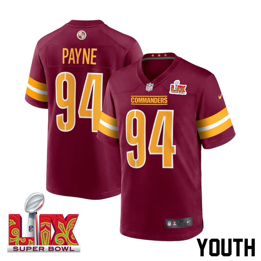 Daron Payne #94 Washington Commanders Super Bowl LIX Youth Jersey - Burgundy JS4254 nicesnker