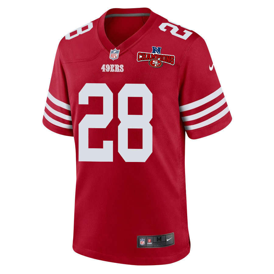 Alternative view of Darrell Luter Jr. 28 San Francisco 49ers NFC Champions Patch Game Men Jersey - Scarlet JS8014 nicesnker