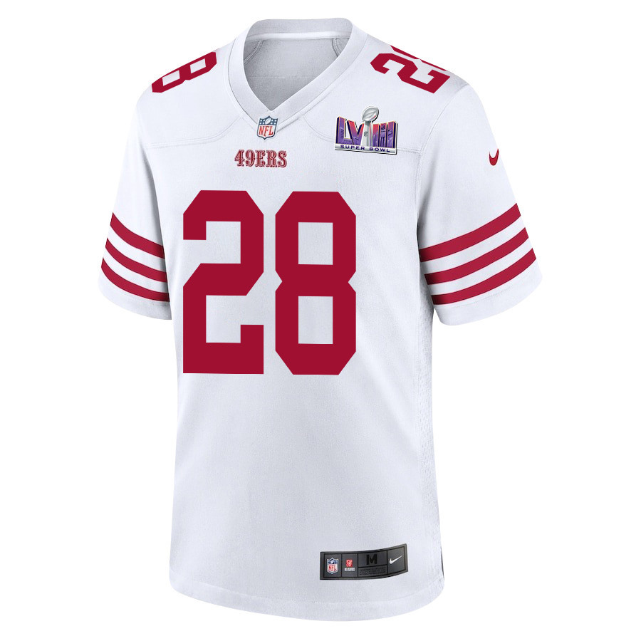 Alternative view of Darrell Luter Jr. 28 San Francisco 49ers Super Bowl LVIII Patch Game Men Jersey - White JS2819 nicesnker