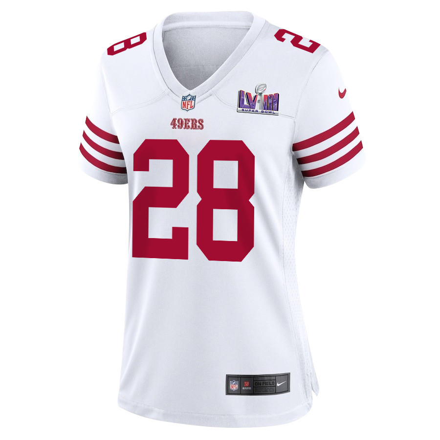 Alternative view of Darrell Luter Jr. 28 San Francisco 49ers Super Bowl LVIII Patch Game Women Jersey - White JS2931 nicesnker