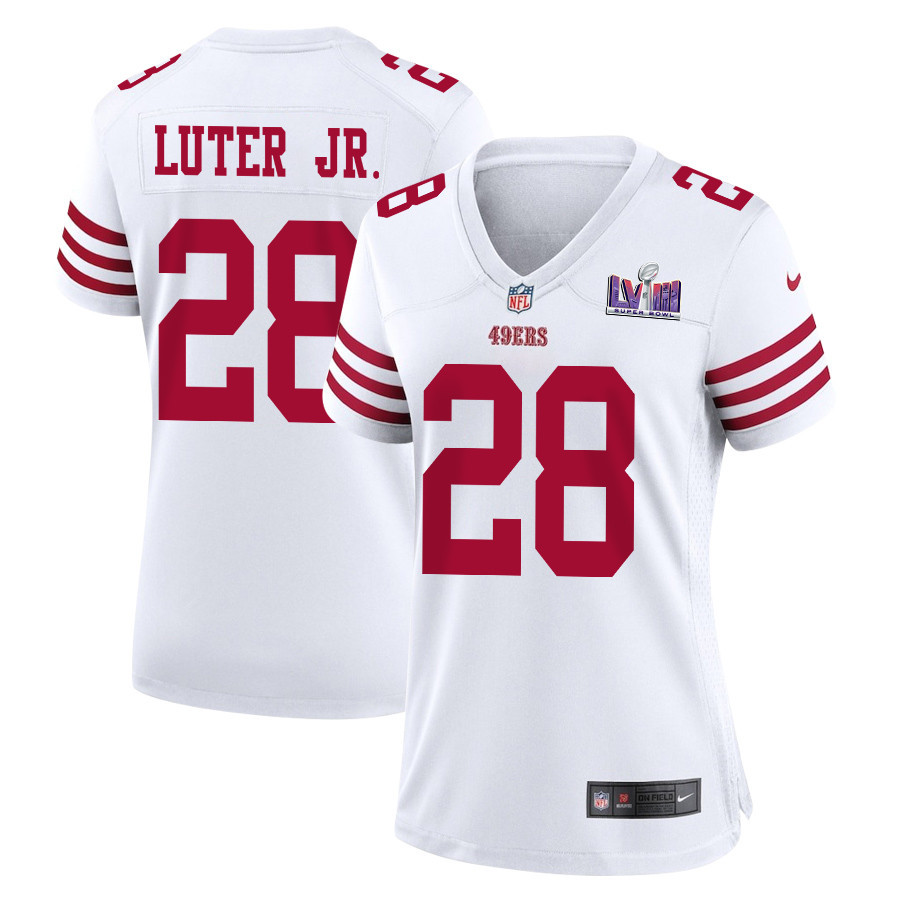 Darrell Luter Jr. 28 San Francisco 49ers Super Bowl LVIII Patch Game Women Jersey - White JS2931 nicesnker