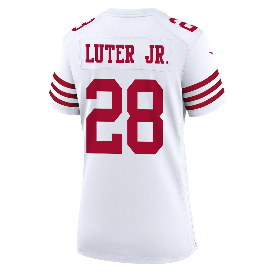 Darrell Luter Jr. 28 San Francisco 49ers Super Bowl LVIII Patch Game Women Jersey - White JS2931 nicesnker - Image 3