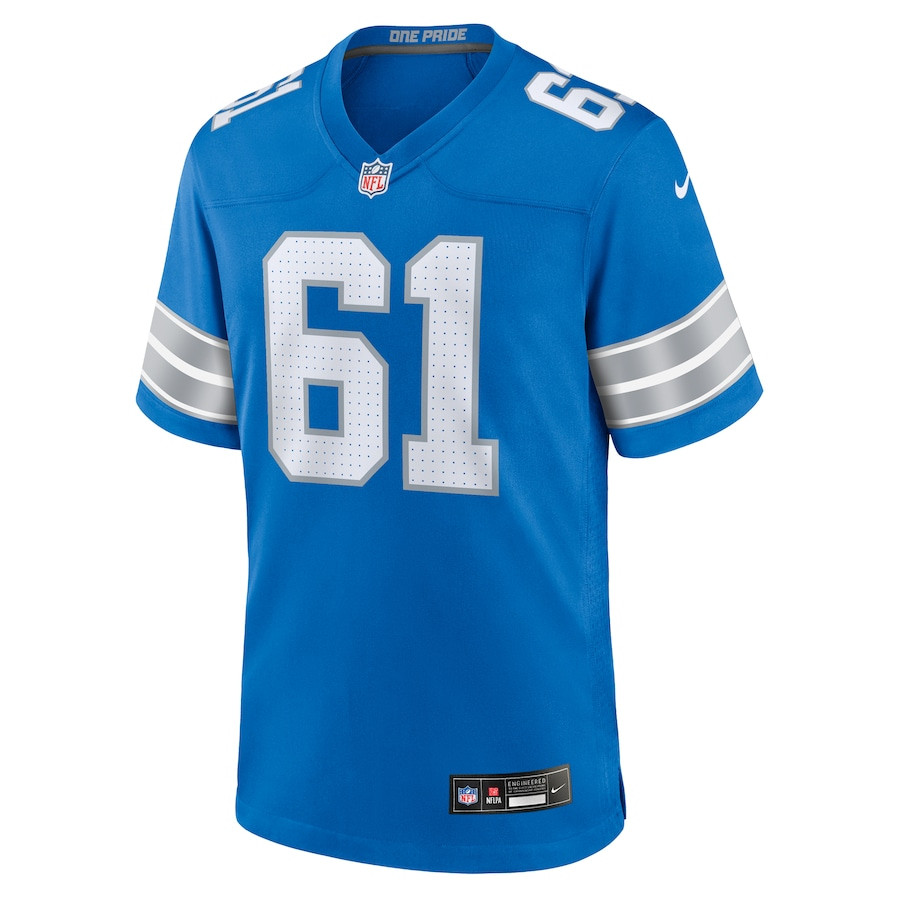 Alternative view of David Bada 61 Detroit Lions Team Game Men Jersey - Blue JS2538 nicesnker