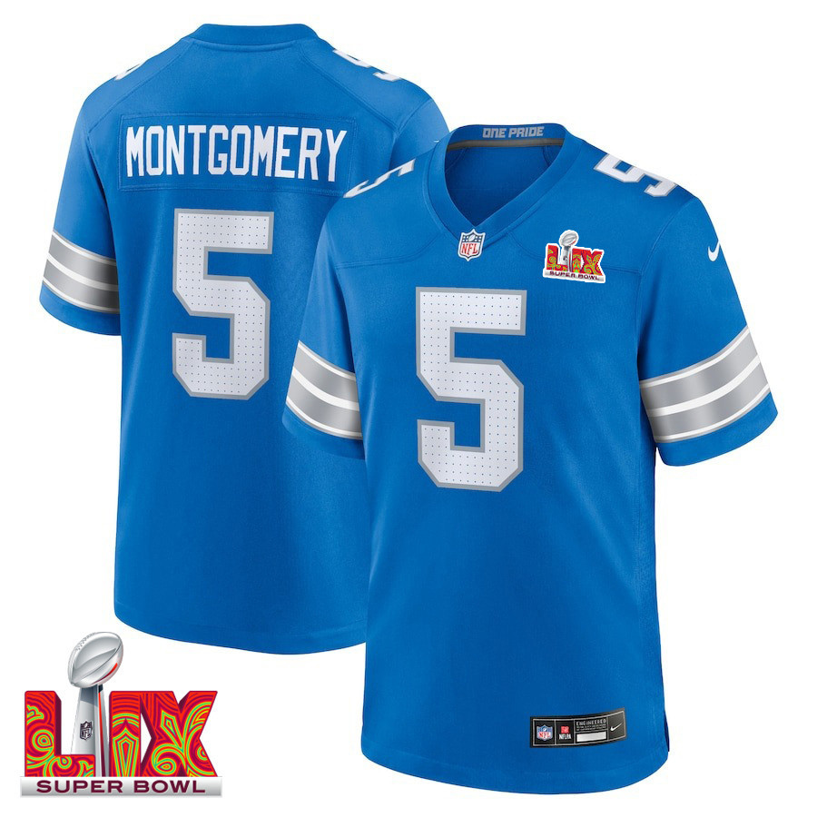 David Montgomery #5 Detroit Lions Super Bowl LIX Jersey - Men's - Blue JS6726 nicesnker
