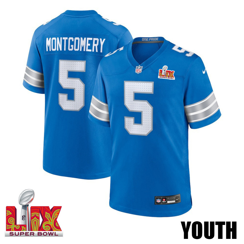 David Montgomery #5 Detroit Lions Super Bowl LIX YOUTH Jersey - Blue JS1260 nicesnker