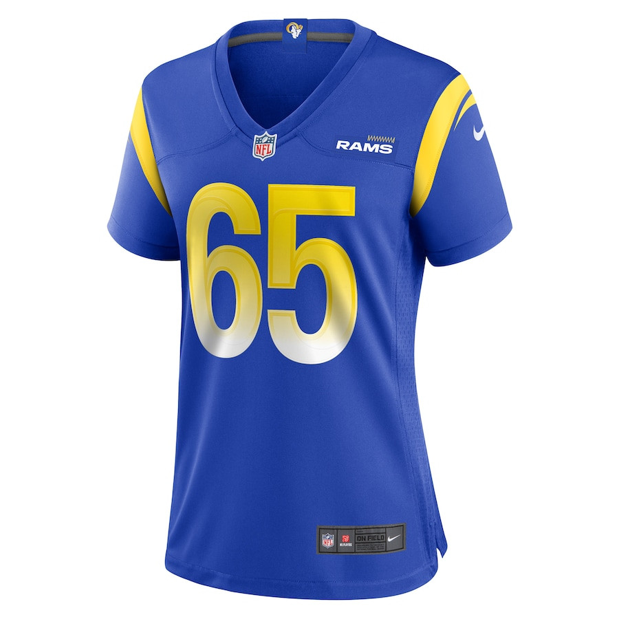 Alternative view of David Olajiga 65 Los Angeles Rams Women's Game Jersey - Royal JS7755 nicesnker