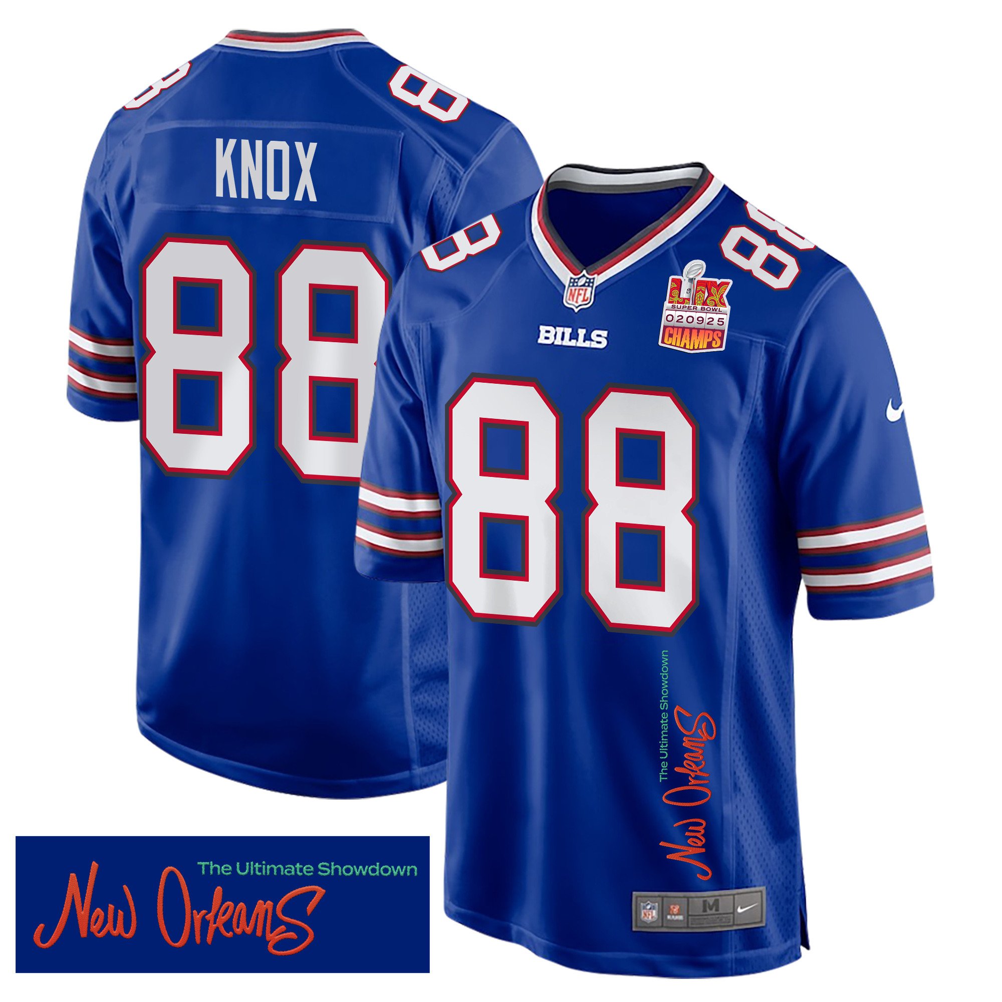 Dawson Knox 88 Buffalo Bills Super Bowl LIX Champions Patch 'New Orleans - The Ultimate Showdown' EMBROIDERED Game Men Jersey - Royal JS1845 nicesnker