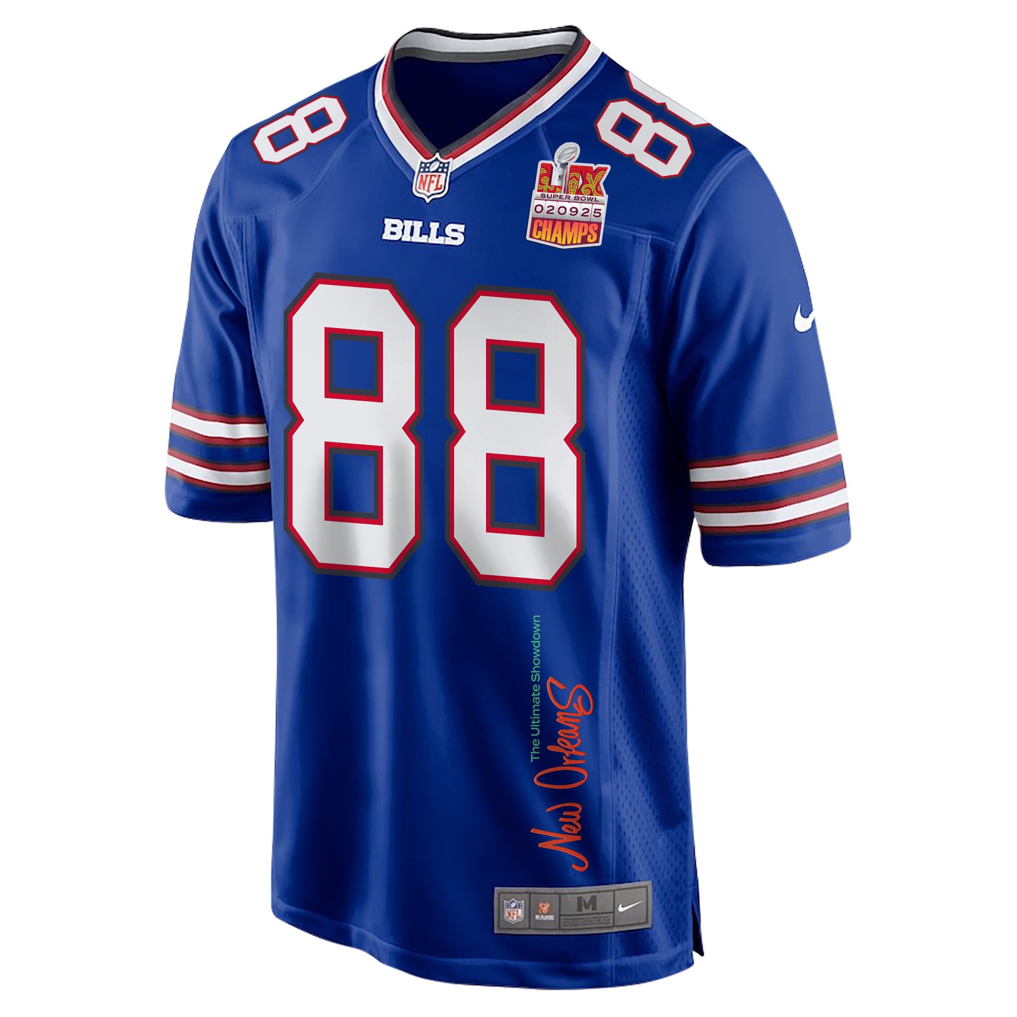Dawson Knox 88 Buffalo Bills Super Bowl LIX Champions Patch 'New Orleans - The Ultimate Showdown' EMBROIDERED Game Men Jersey - Royal JS1845 nicesnker - Image 3