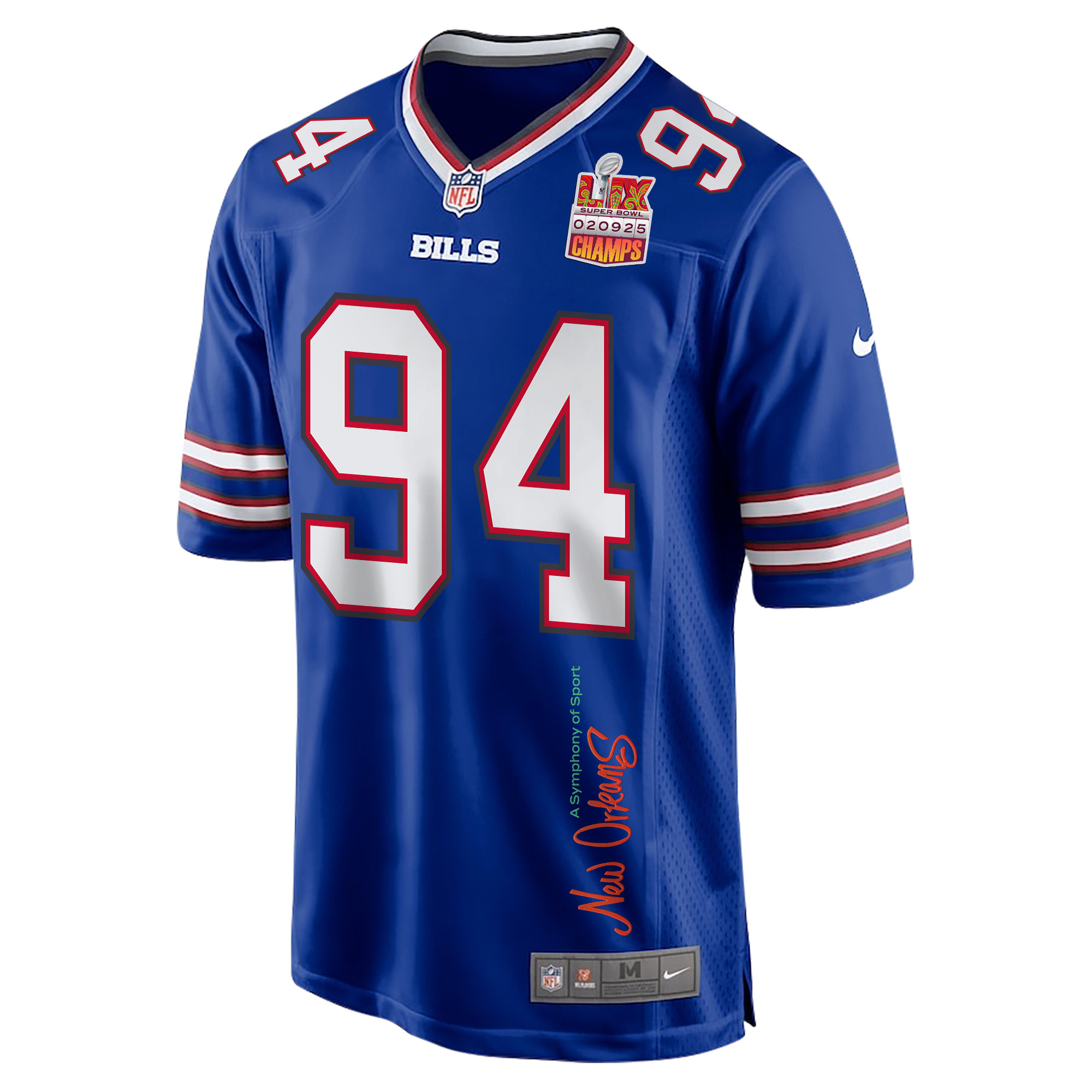 Dawuane Smoot 94 Buffalo Bills Super Bowl LIX Champions Patch 'New Orleans - A Symphony of Sport' EMBROIDERED Game Men Jersey - Royal JS7030 nicesnker - Image 3