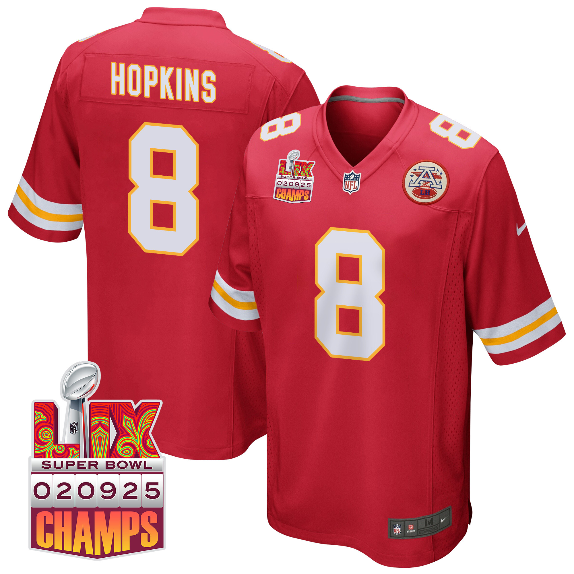 DeAndre Hopkins 8 Kansas City Chiefs Super Bowl LIX Champions Patch Game Men Jersey - Red JS9436 nicesnker
