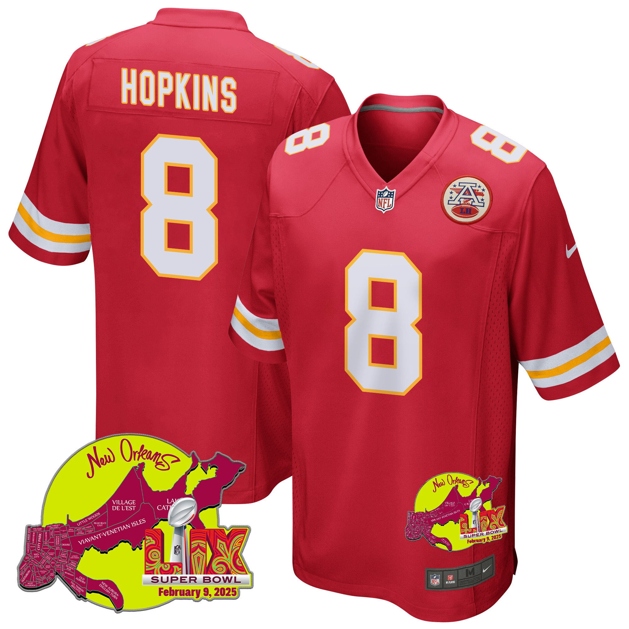 DeAndre Hopkins 8 Kansas City Chiefs Super Bowl LIX New Orleans Patch Game Men Jersey - Red JS2820 nicesnker