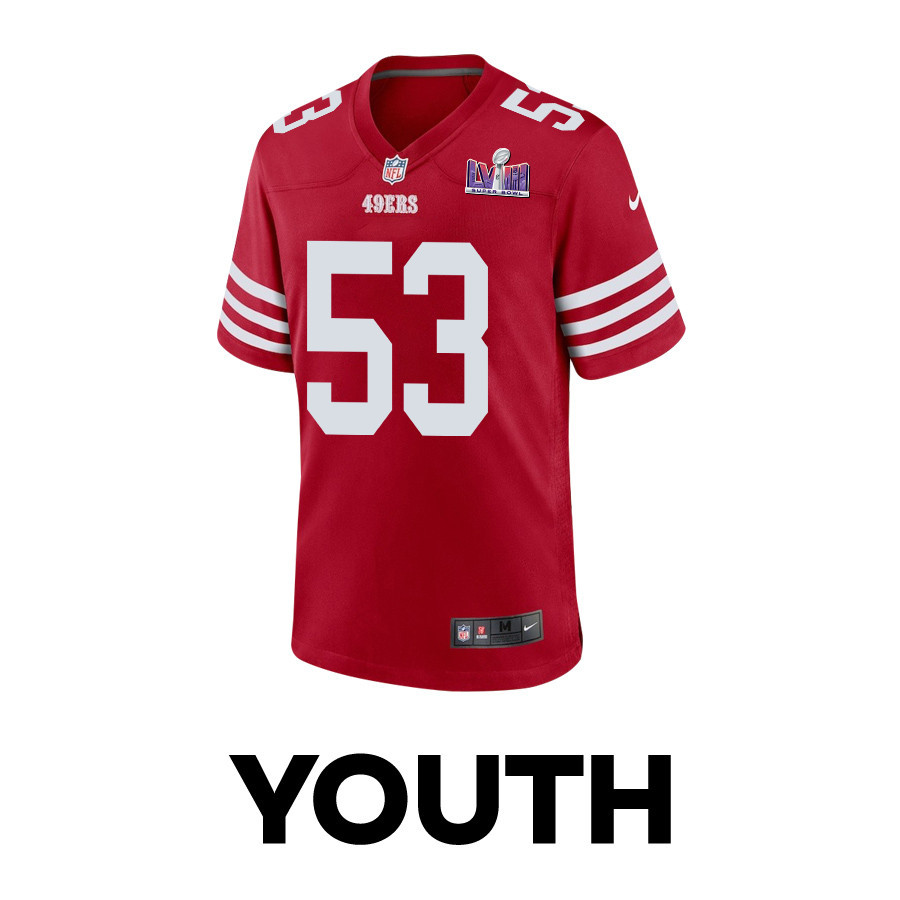 Alternative view of Dee Winters 53 San Francisco 49ers Super Bowl LVIII Patch Game YOUTH Jersey - Scarlet JS7348 nicesnker