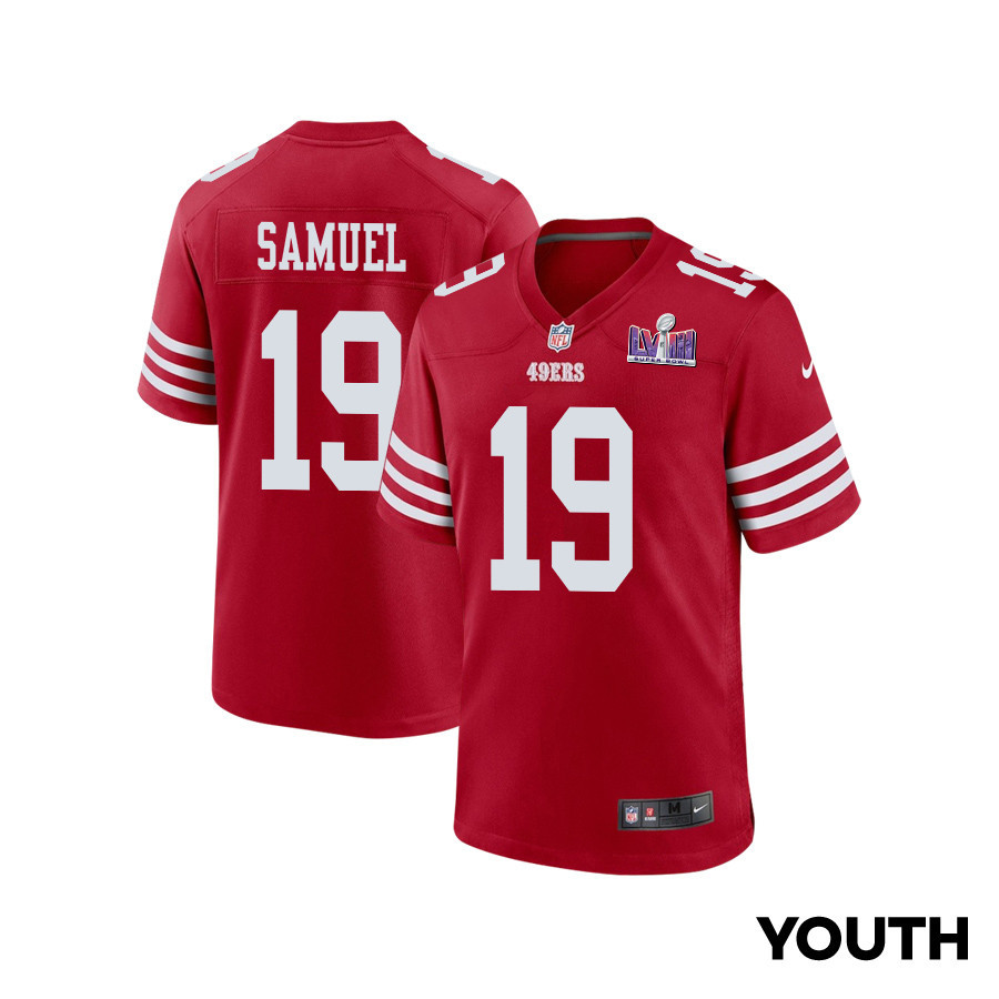 Deebo Samuel 19 San Francisco 49ers Super Bowl LVIII Patch Game YOUTH Jersey - Scarlet JS3250 nicesnker