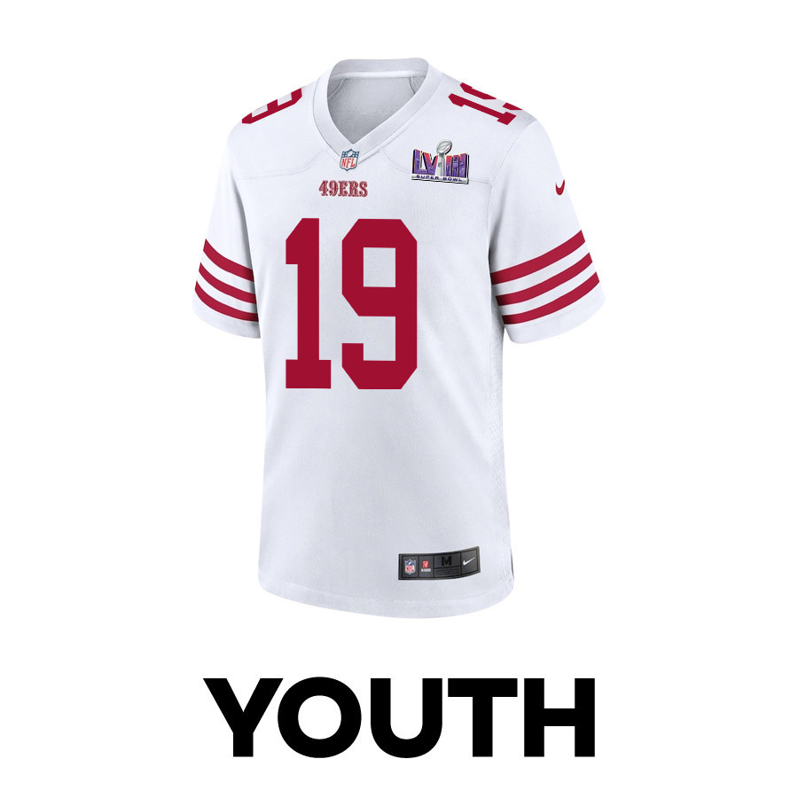 Alternative view of Deebo Samuel 19 San Francisco 49ers Super Bowl LVIII Patch Game YOUTH Jersey - White JS5464 nicesnker