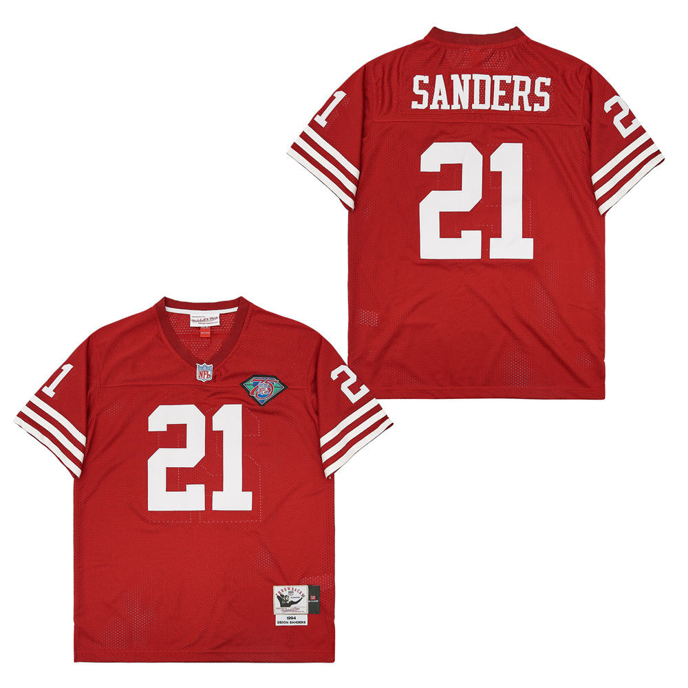 Alternative view of Deion Sanders 21 San Francisco 49ers Throwback Men Jersey - Red JS8014 nicesnker