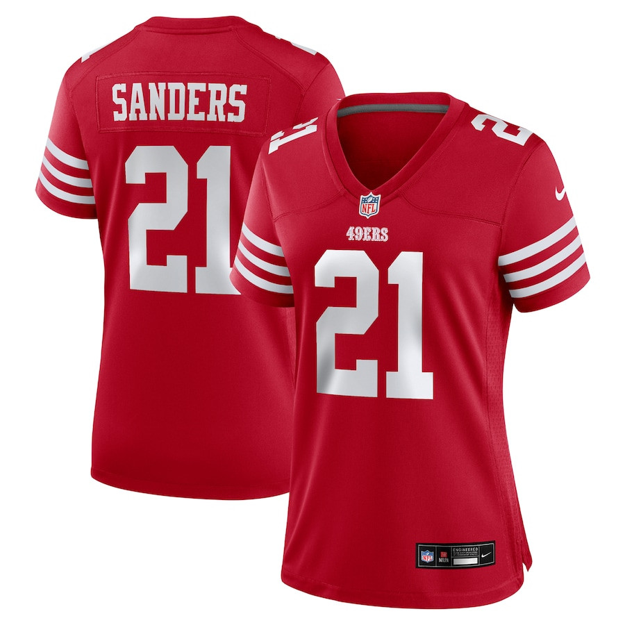 Deion Sanders 21 San Francisco 49ers Women's Retired Player Game Jersey - Scarlet JS2422 nicesnker