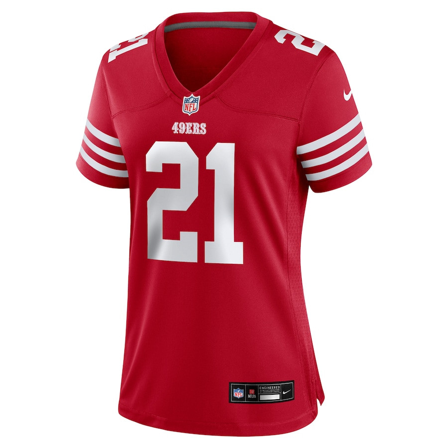 Alternative view of Deion Sanders 21 San Francisco 49ers Women's Retired Player Game Jersey - Scarlet JS2422 nicesnker
