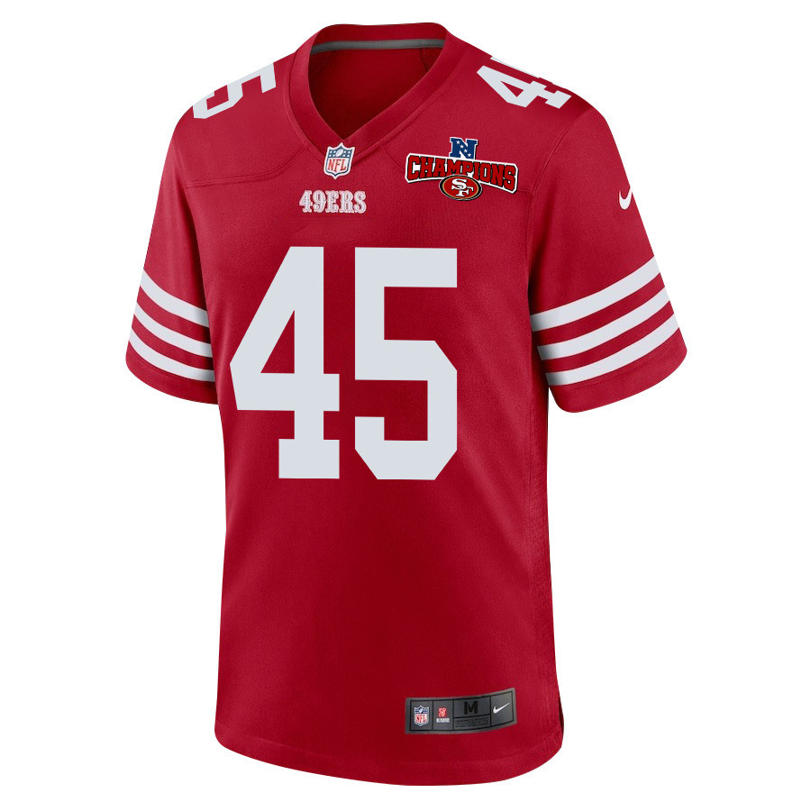 Alternative view of Demetrius Flannigan-Fowles 45 San Francisco 49ers NFC Champions Patch Game Men Jersey - Scarlet JS9806 nicesnker