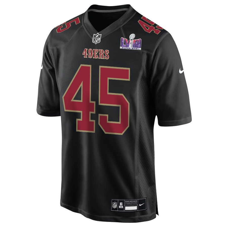Alternative view of Demetrius Flannigan-Fowles 45 San Francisco 49ers Super Bowl LVIII Patch Fashion Game Men Jersey - Carbon Black JS6207 nicesnker