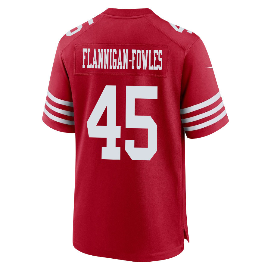 Demetrius Flannigan-Fowles 45 San Francisco 49ers Super Bowl LVIII Patch Game Men Jersey - Scarlet JS9271 nicesnker - Image 3