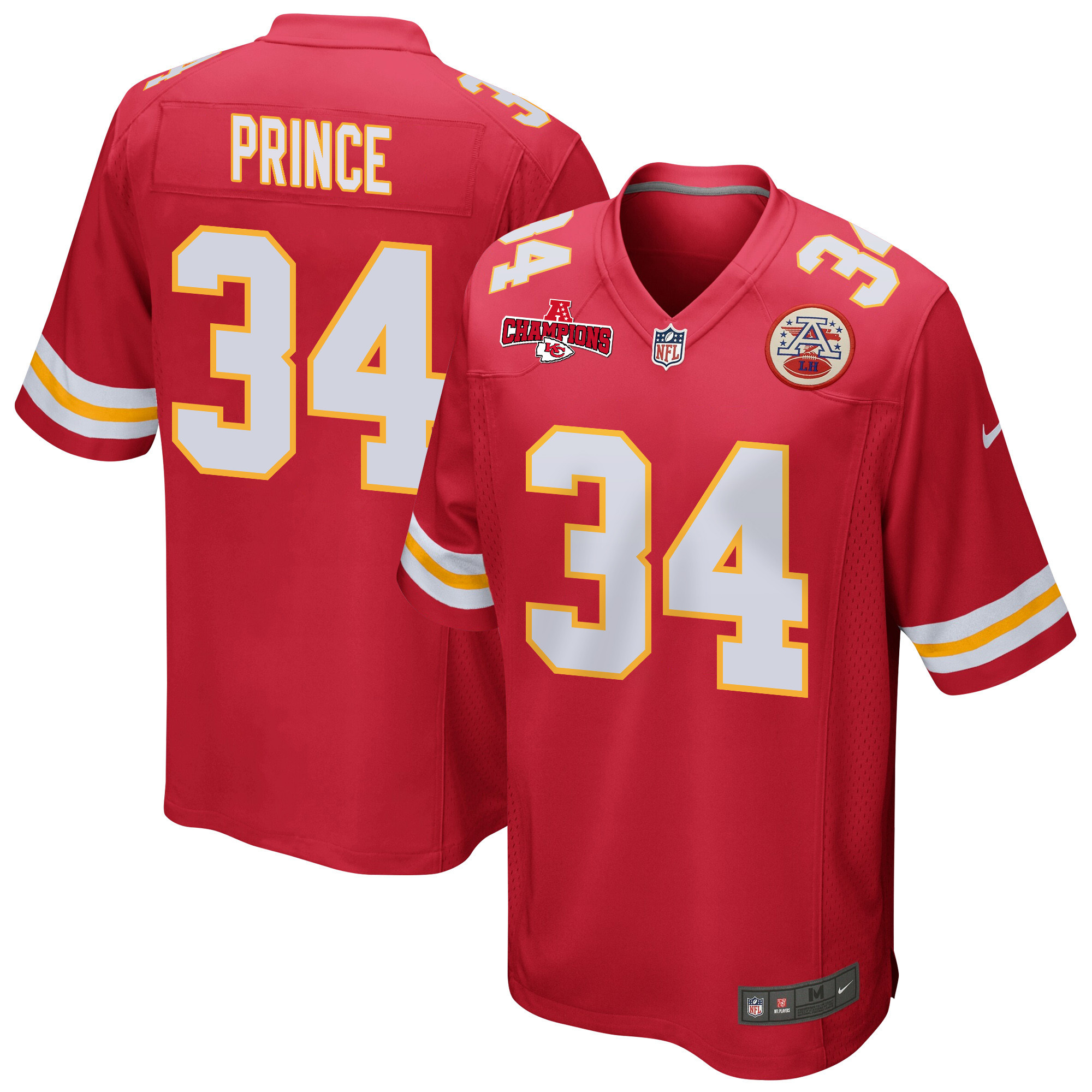 Deneric Prince 34 Kansas City Chiefs AFC Champions Patch Game Men Jersey - Red JS9583 nicesnker