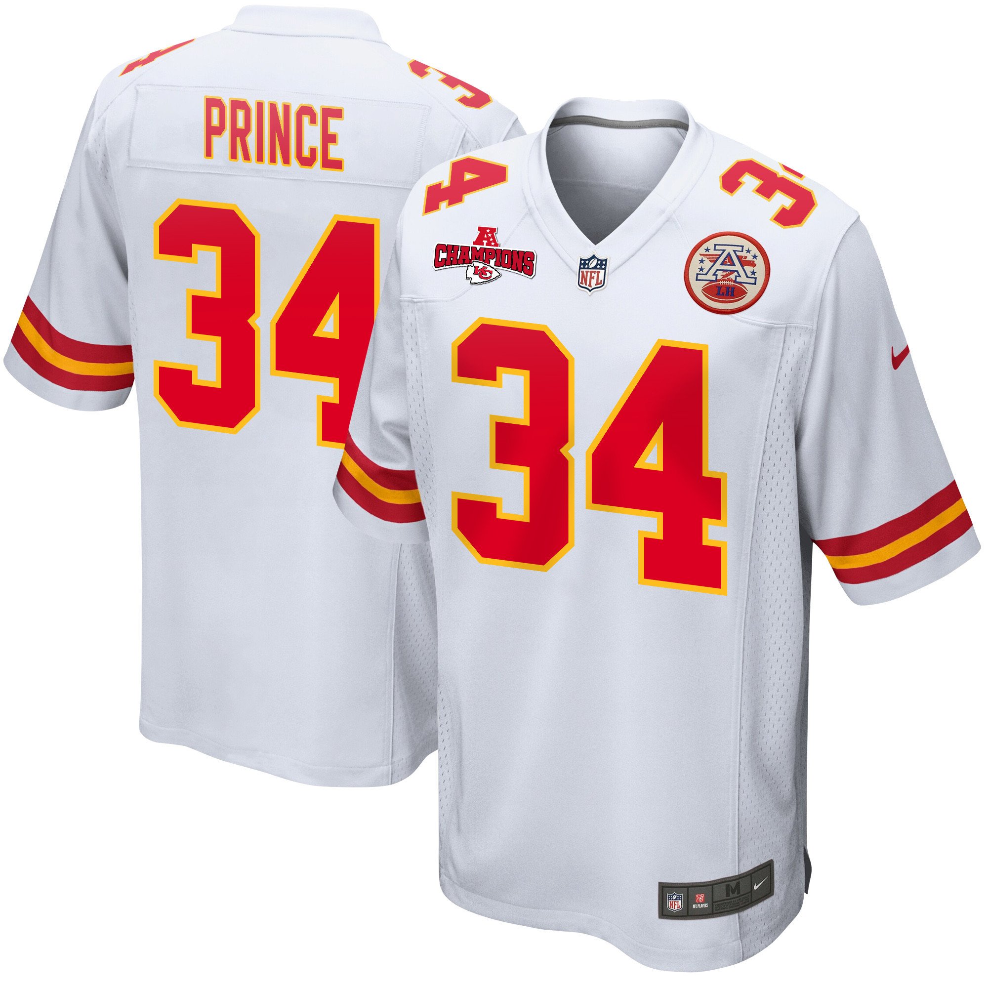 Deneric Prince 34 Kansas City Chiefs AFC Champions Patch Game Men Jersey - White JS1237 nicesnker