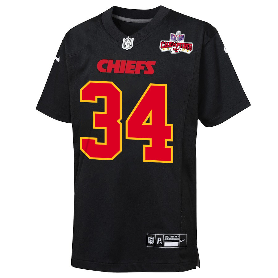 Alternative view of Deneric Prince 34 Kansas City Chiefs Super Bowl LVIII Champions 4 Stars Patch Fashion Game YOUTH Jersey - Carbon Black JS1591 nicesnker