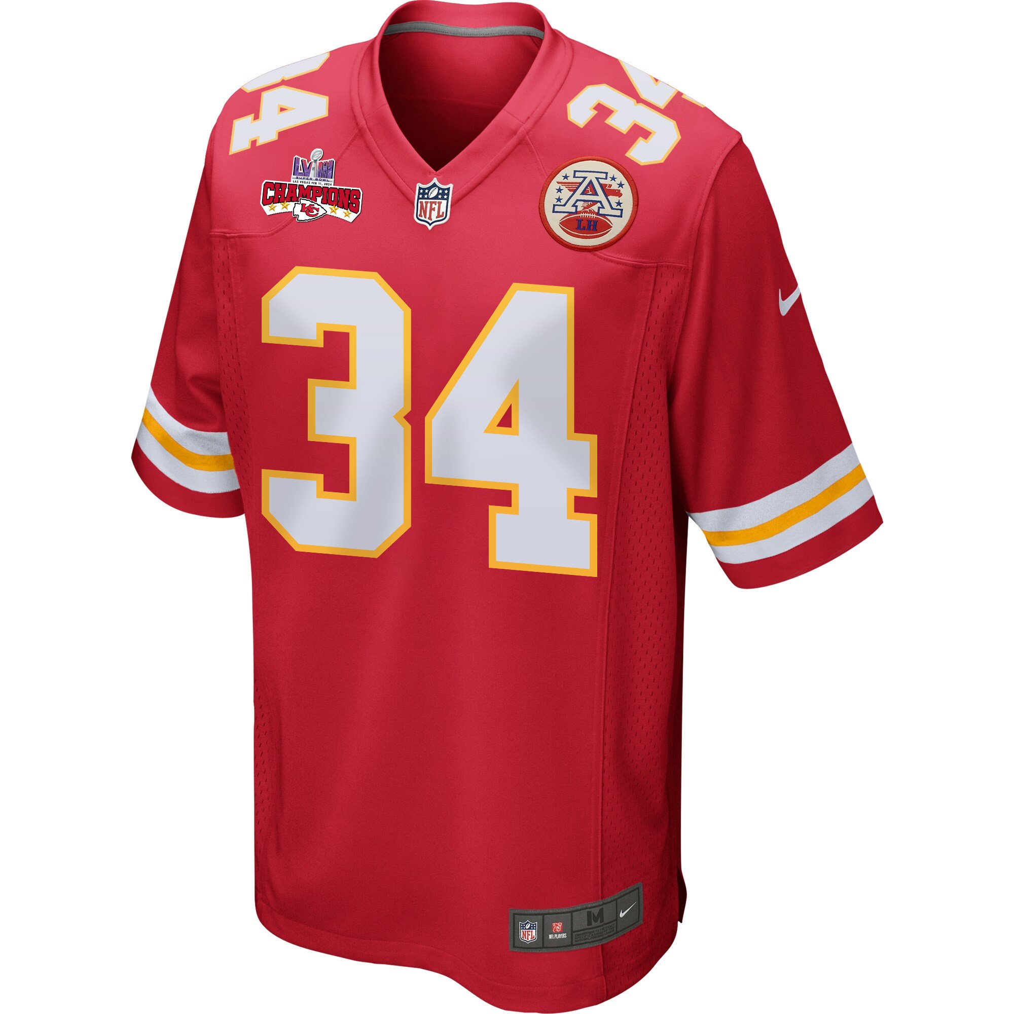 Alternative view of Deneric Prince 34 Kansas City Chiefs Super Bowl LVIII Champions 4 Stars Patch Game Men Jersey - Red JS2291 nicesnker