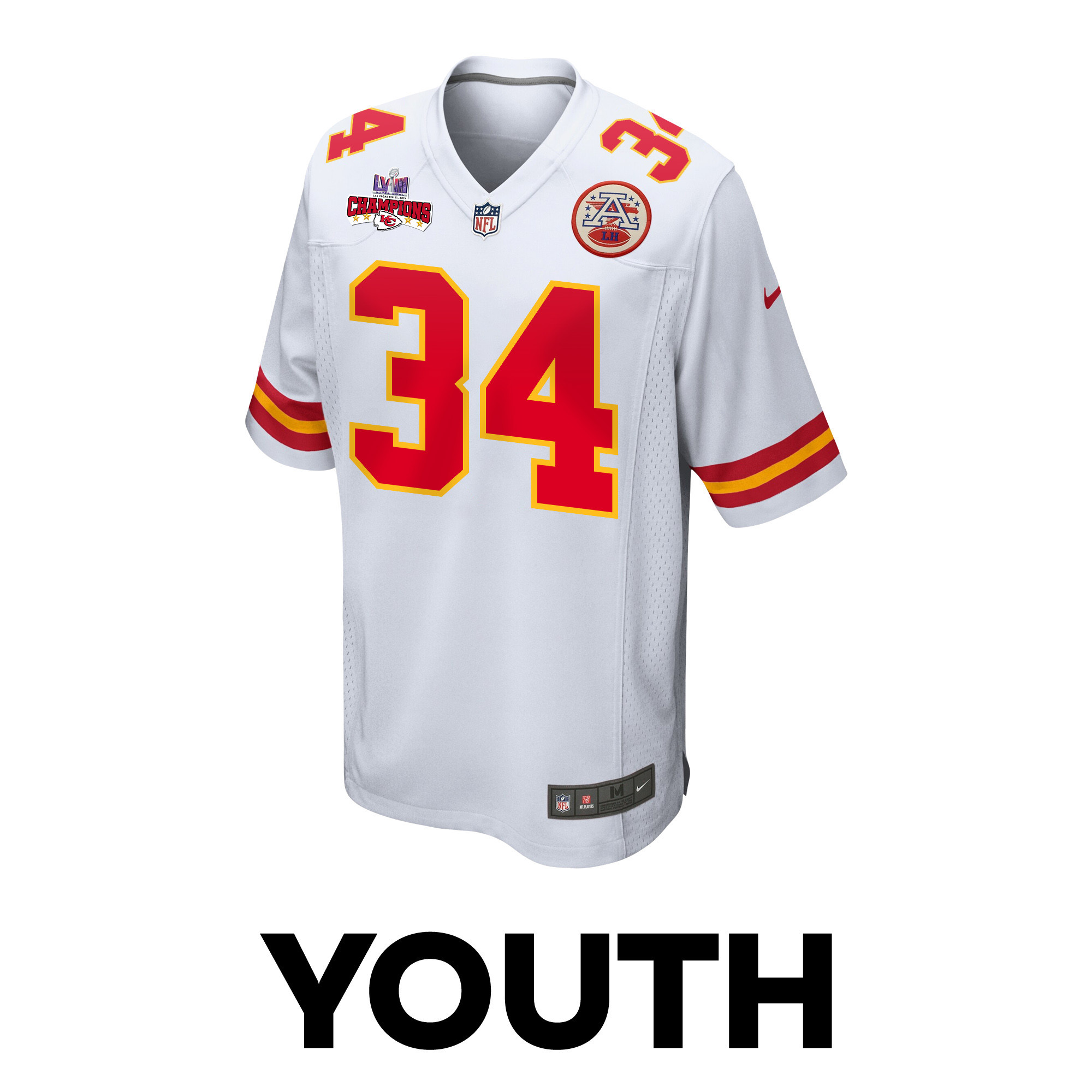 Alternative view of Deneric Prince 34 Kansas City Chiefs Super Bowl LVIII Champions 4 Stars Patch Game YOUTH Jersey - White JS1225 nicesnker