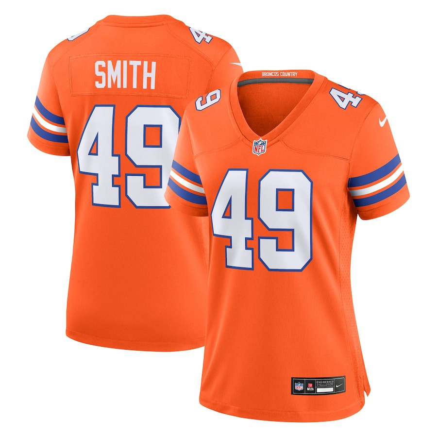 Dennis Smith 49 Denver Broncos Women's Mile High Collection 1977 Throwback Retired Player Game Jersey - Orange JS9160 nicesnker