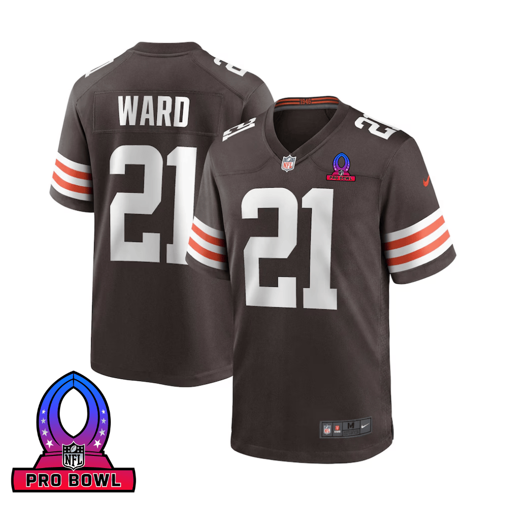 Denzel Ward 21 Cleveland Browns 2025 Pro Bowl Patch Game Men Jersey - Brown JS2489 nicesnker