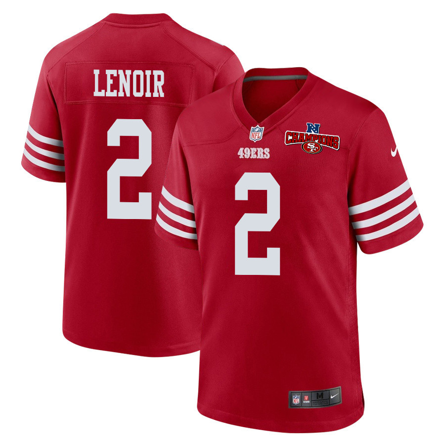 Deommodore Lenoir 2 San Francisco 49ers NFC Champions Patch Game Men Jersey - Scarlet JS3152 nicesnker