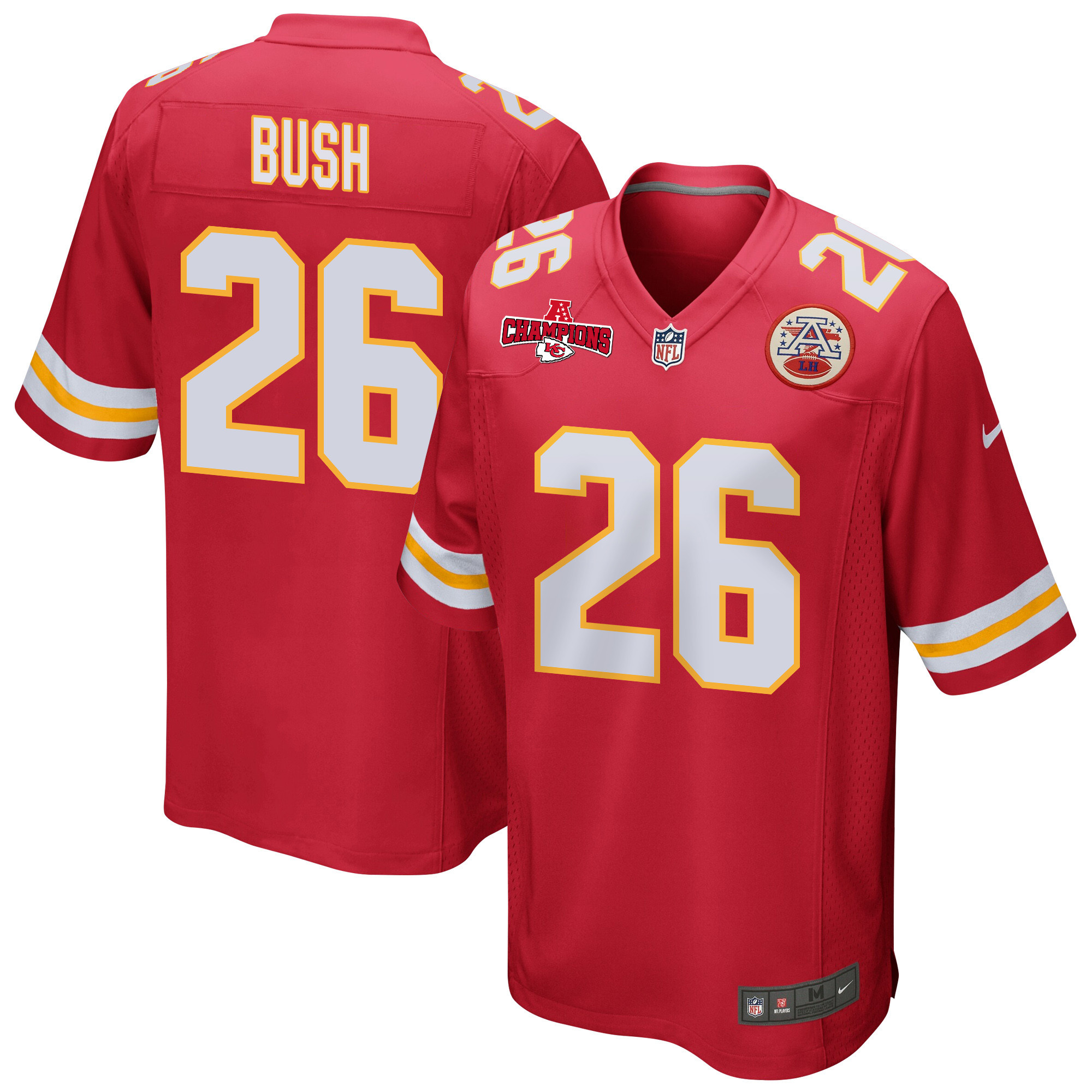 Deon Bush 26 Kansas City Chiefs AFC Champions Patch Game Men Jersey - Red JS2203 nicesnker
