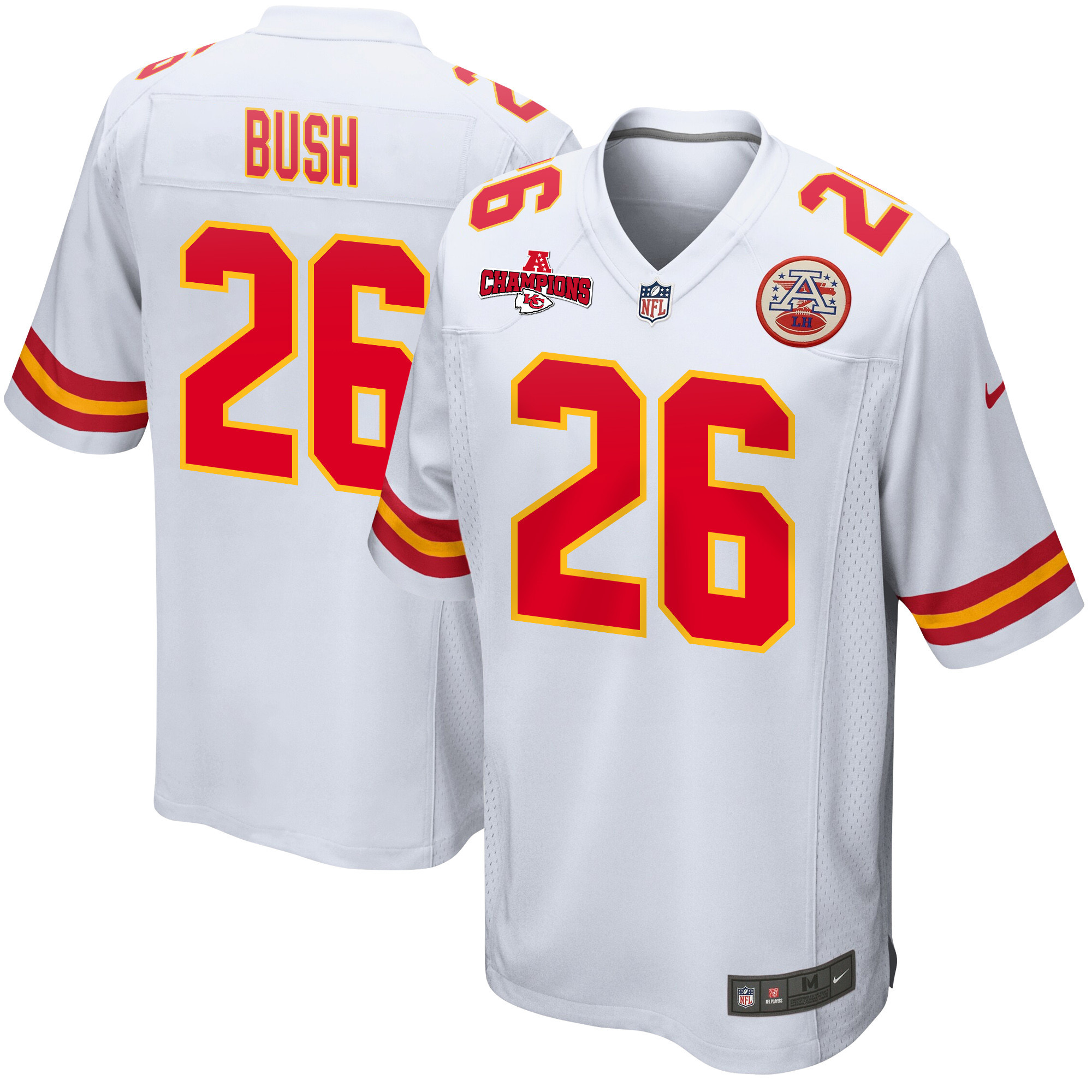 Deon Bush 26 Kansas City Chiefs AFC Champions Patch Game Men Jersey - White JS2443 nicesnker