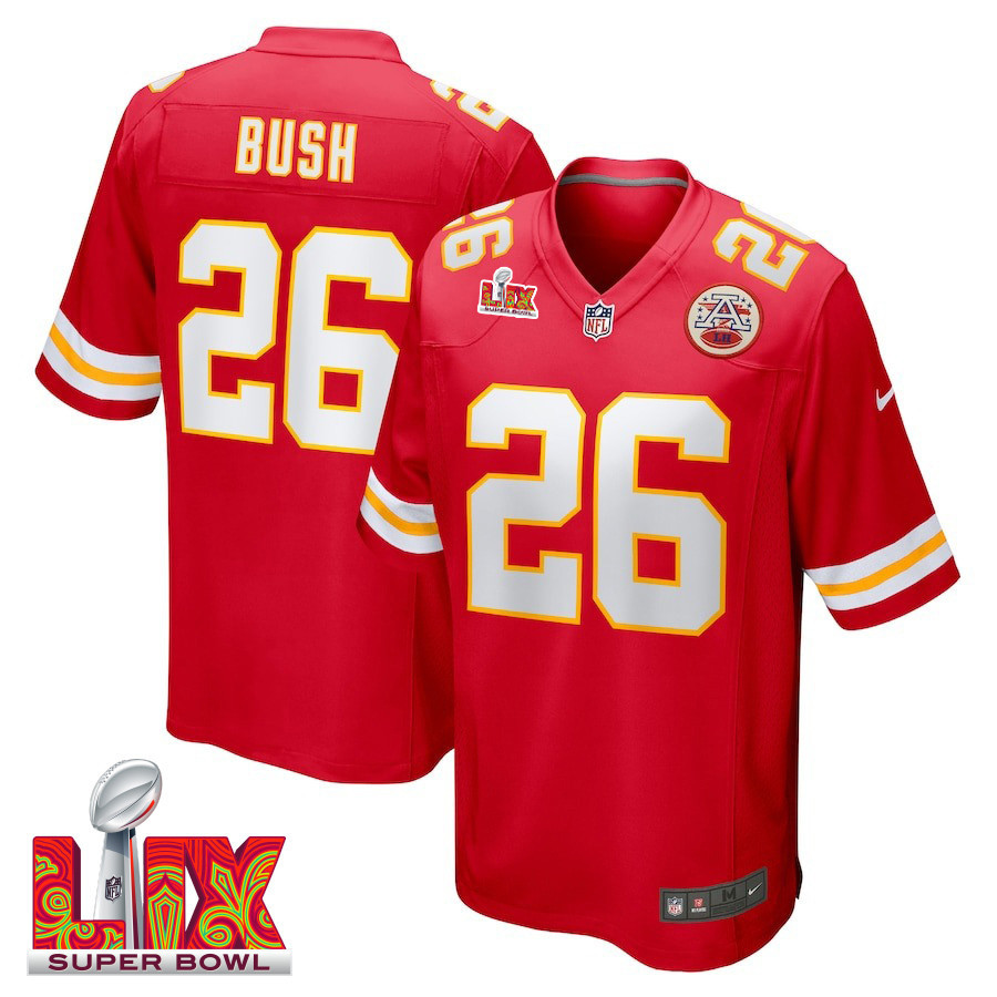 Deon Bush #26 Kansas City Chiefs Super Bowl LIX Jersey - Men's - Red JS5002 nicesnker