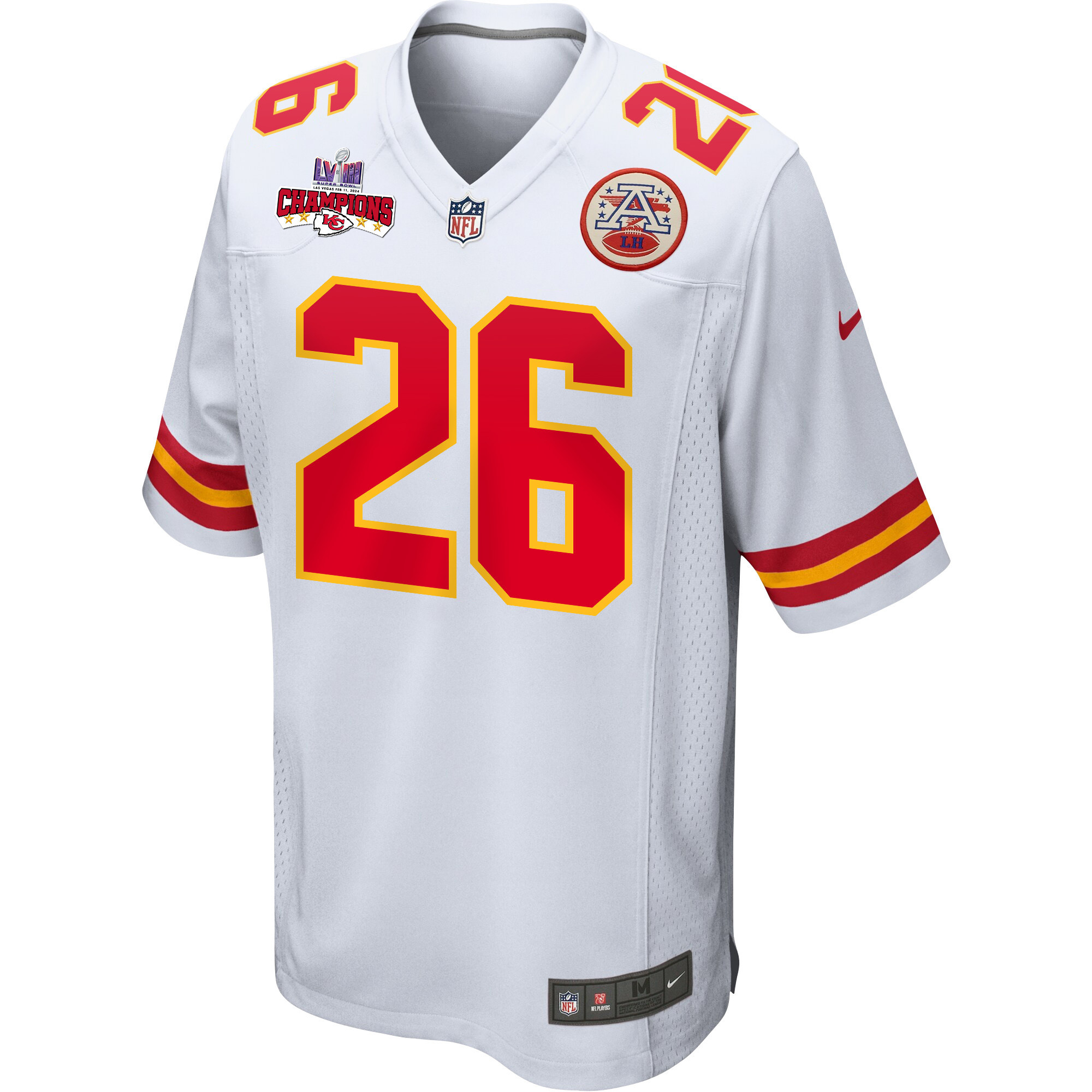 Alternative view of Deon Bush 26 Kansas City Chiefs Super Bowl LVIII Champions 4 Stars Patch Game Men Jersey - White JS5229 nicesnker